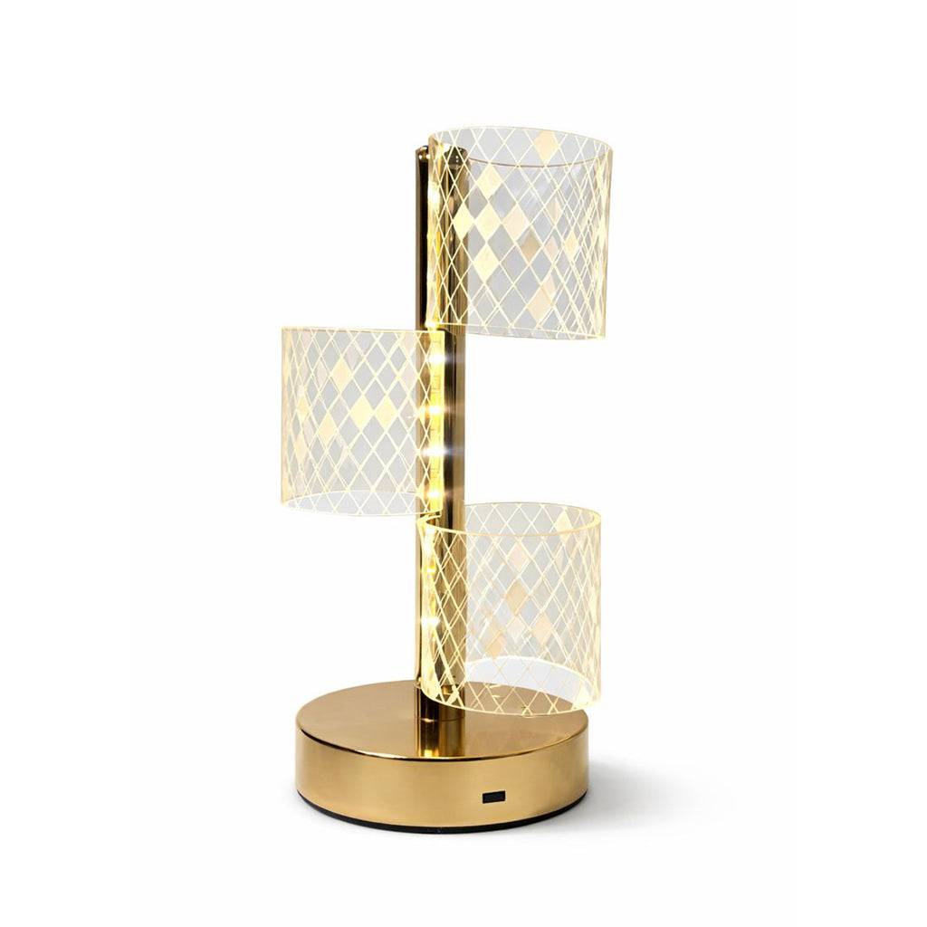 HindCraft 3-Tier Golden LED Table Lamp with Geometric Acrylic Shades for Home Décor