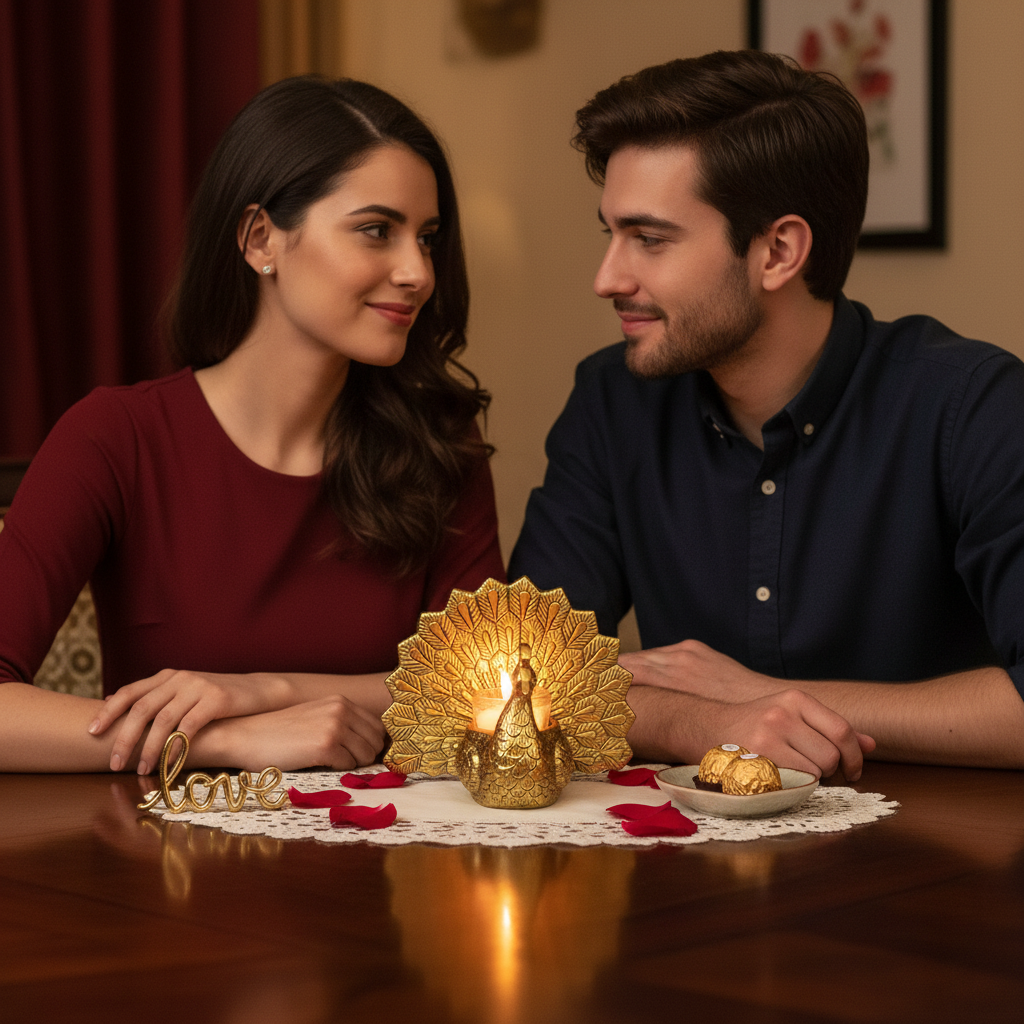 HindCraft Golden Peacock Tealight Candle Holder for Home & Festive Décor