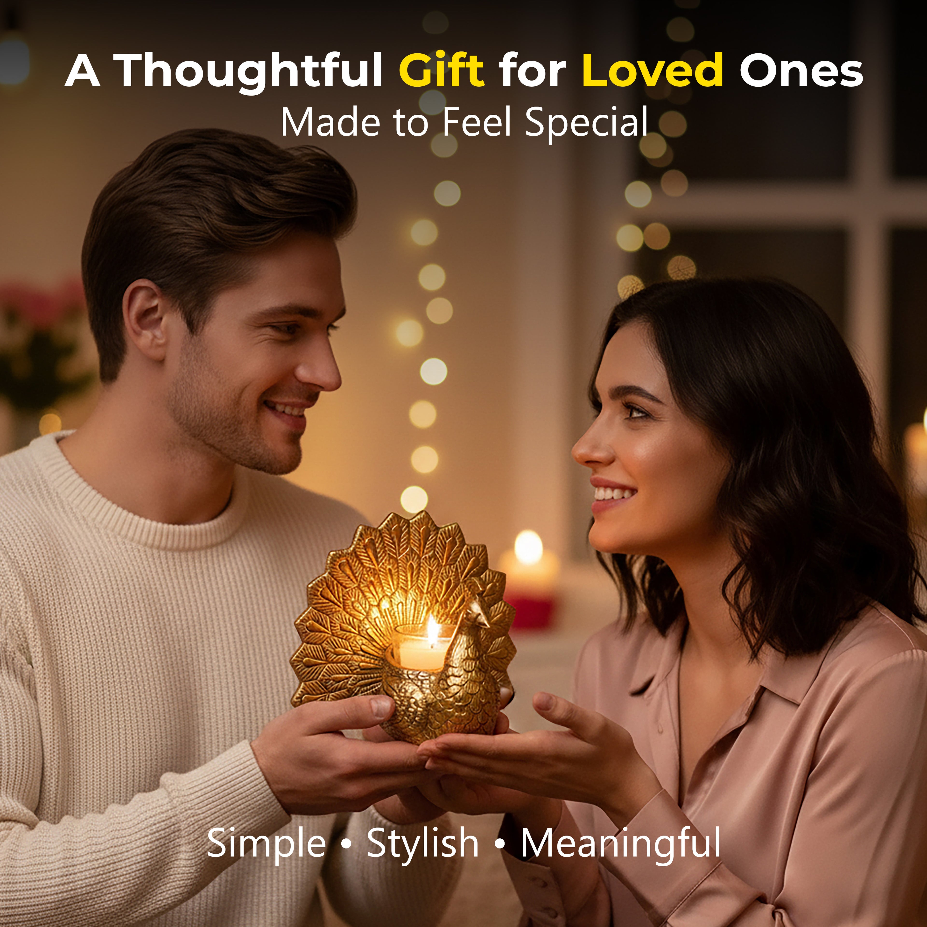 HindCraft Golden Peacock Tealight Candle Holder for Home & Festive Décor