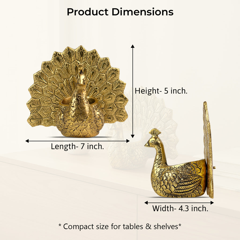 HindCraft Golden Peacock Tealight Candle Holder for Home & Festive Décor