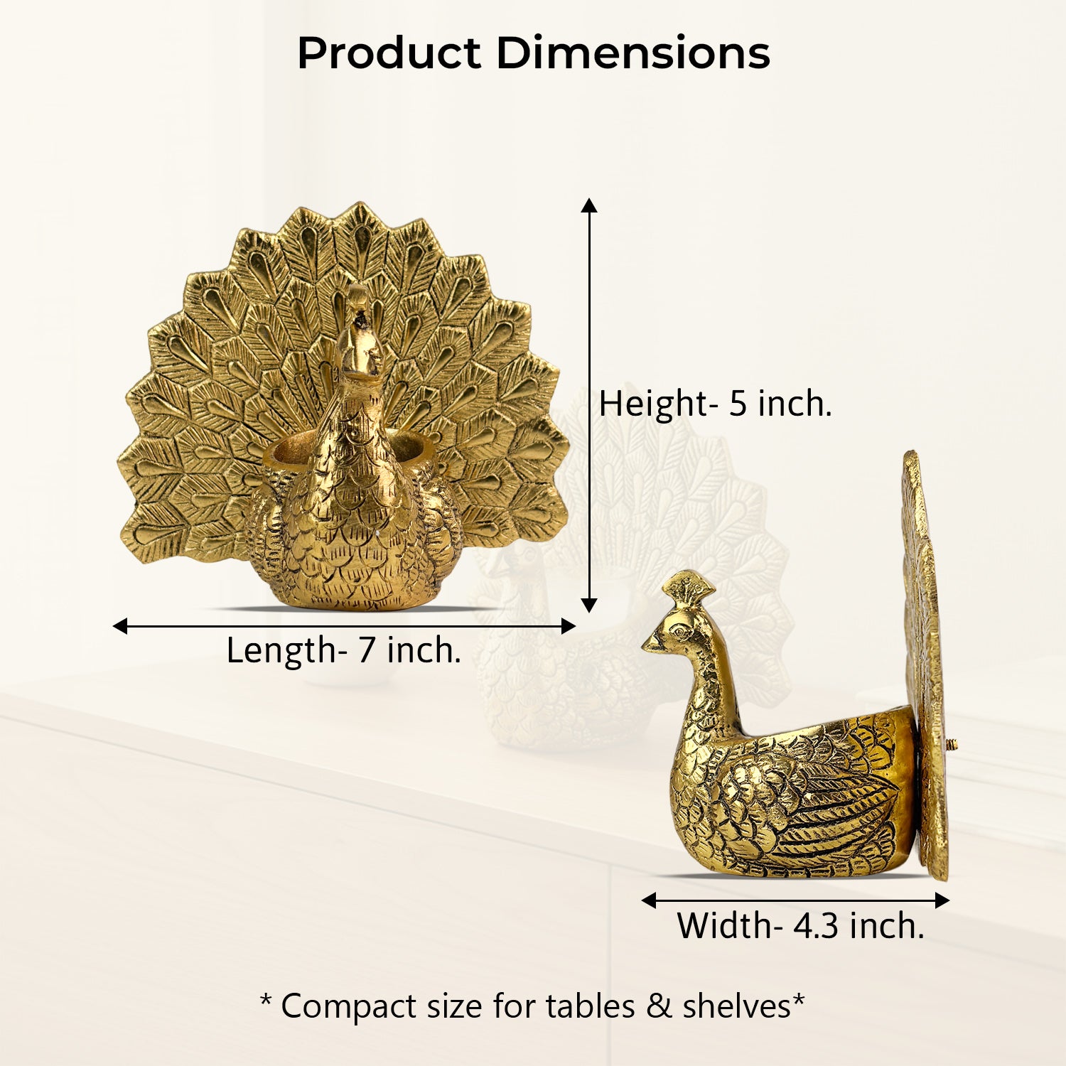 HindCraft Golden Peacock Tealight Candle Holder for Home & Festive Décor