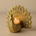 HindCraft Golden Peacock Tealight Candle Holder for Home & Festive Décor