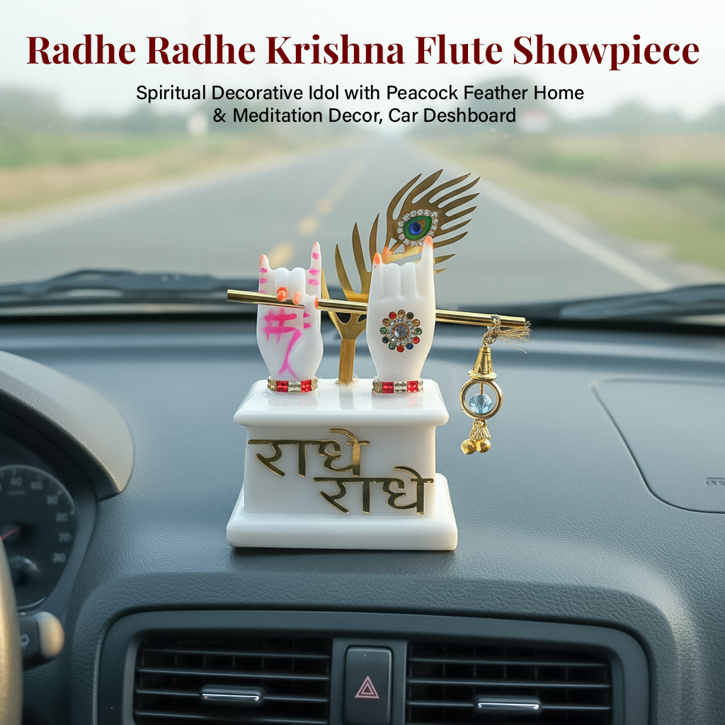 HindCraft Krishna Hand Idol with Flute & Mor Pankh Marble Finish Showpiece