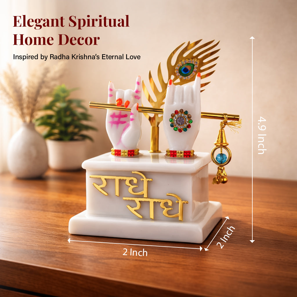HindCraft Krishna Hand Idol with Flute & Mor Pankh Marble Finish Showpiece