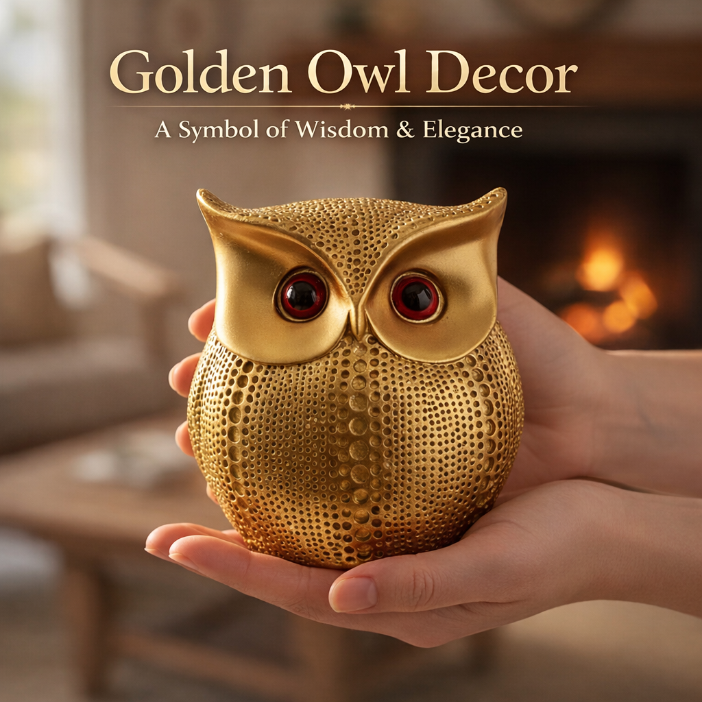 HindCraft Golden Owl Showpiece | Decorative Owl Figurine for Home Décor, Office Desk, Study Table & Housewarming Gift