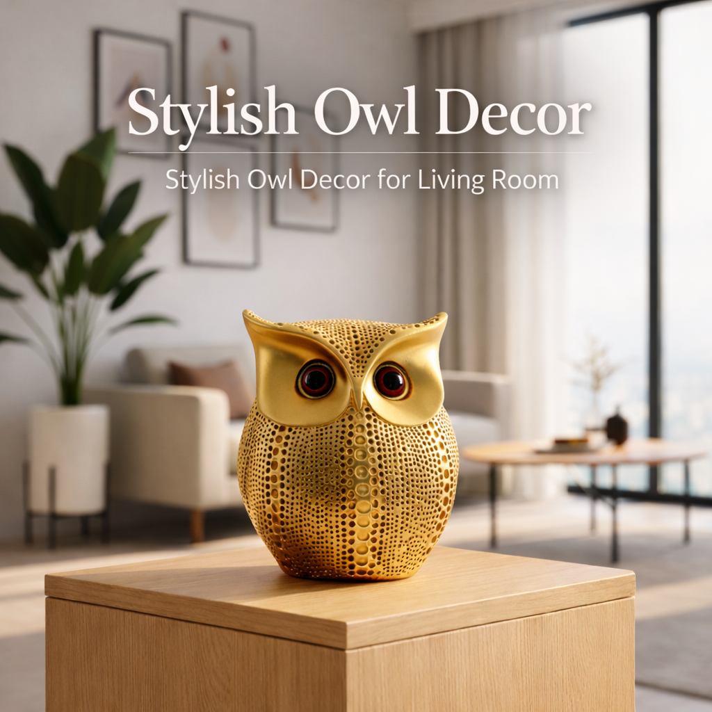 HindCraft Golden Owl Showpiece | Decorative Owl Figurine for Home Décor, Office Desk, Study Table & Housewarming Gift