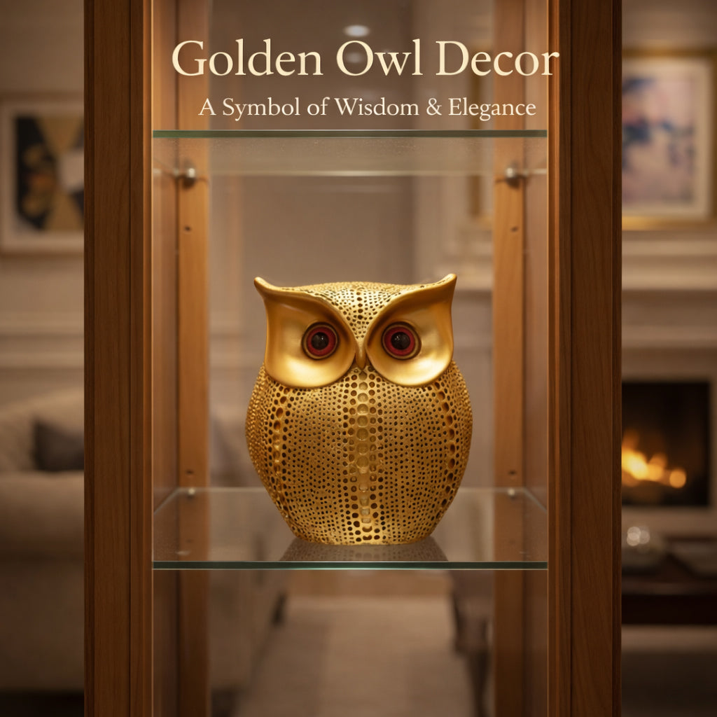 HindCraft Golden Owl Showpiece | Decorative Owl Figurine for Home Décor, Office Desk, Study Table & Housewarming Gift