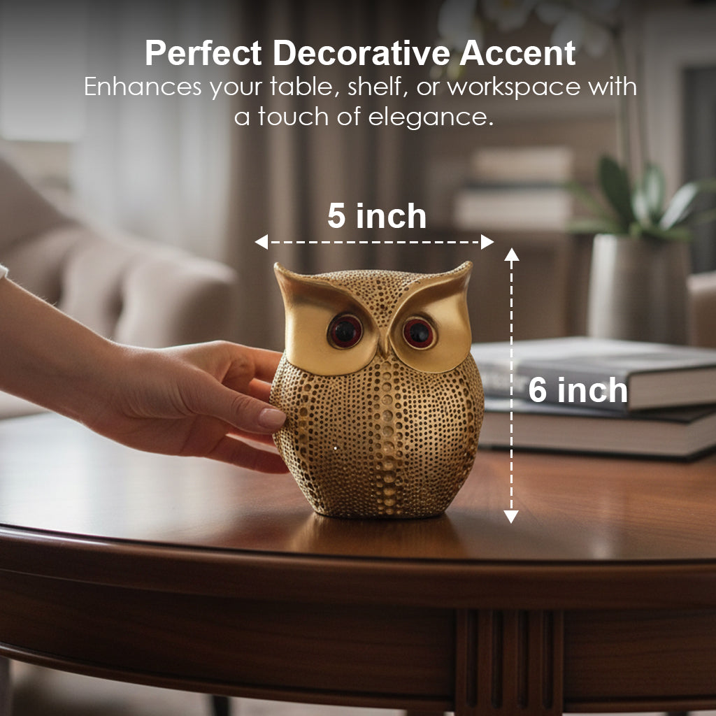HindCraft Golden Owl Showpiece | Decorative Owl Figurine for Home Décor, Office Desk, Study Table & Housewarming Gift