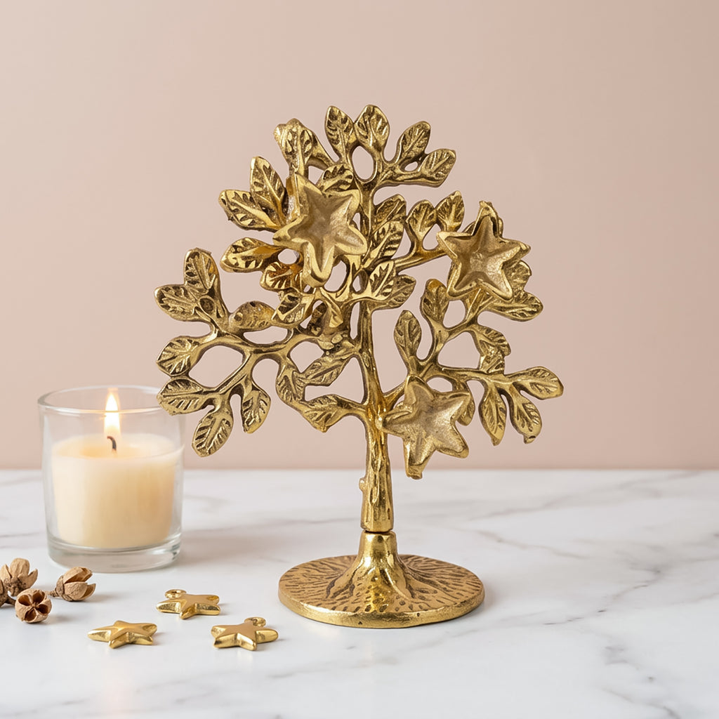 HindCraft Golden Kalpavriksha Tree Showpiece for Home & Table Decoration