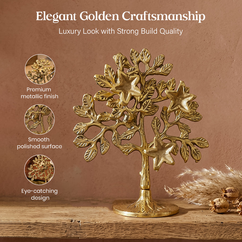 HindCraft Golden Kalpavriksha Tree Showpiece for Home & Table Decoration
