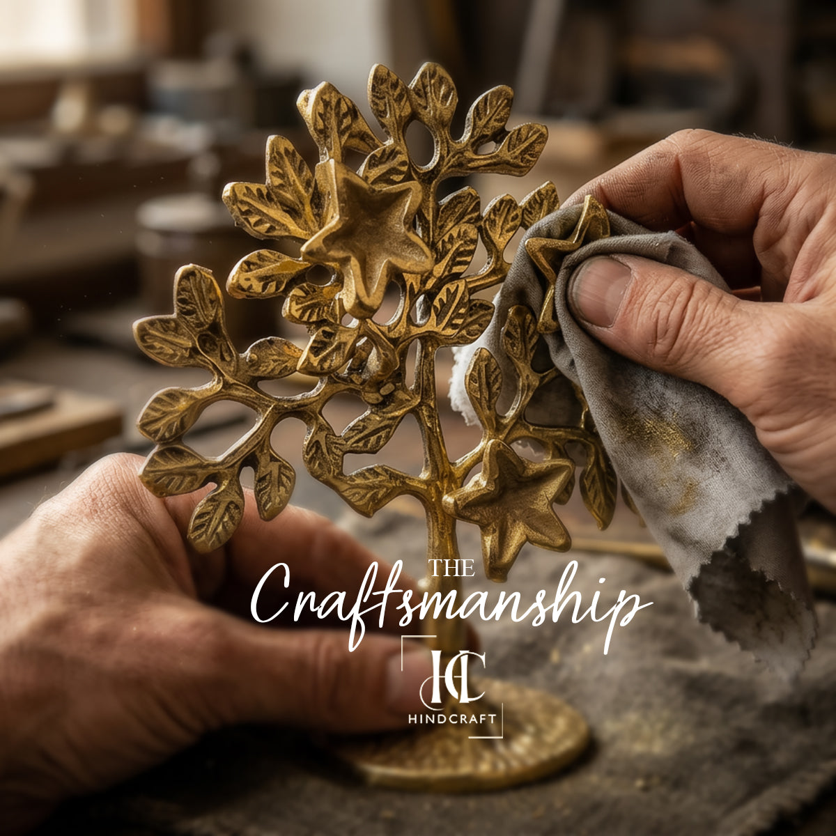 HindCraft Golden Kalpavriksha Tree Showpiece for Home & Table Decoration
