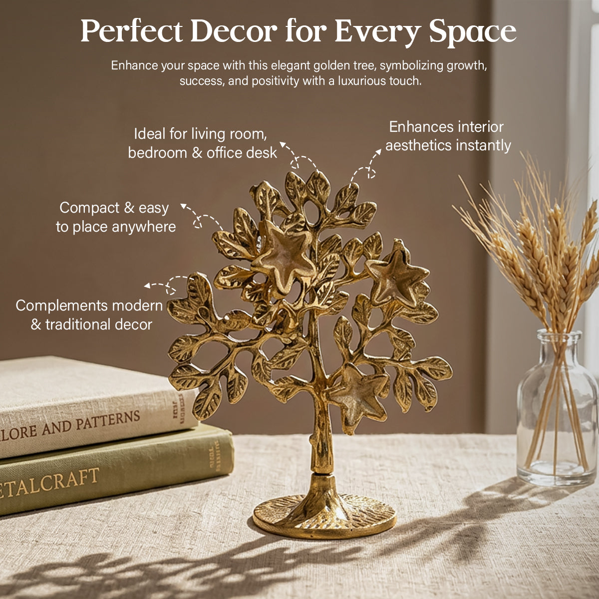 HindCraft Golden Kalpavriksha Tree Showpiece for Home & Table Decoration
