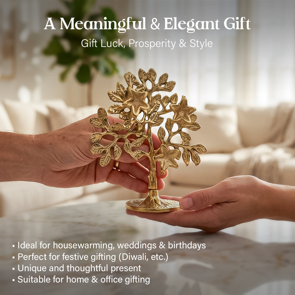 HindCraft Golden Kalpavriksha Tree Showpiece for Home & Table Decoration