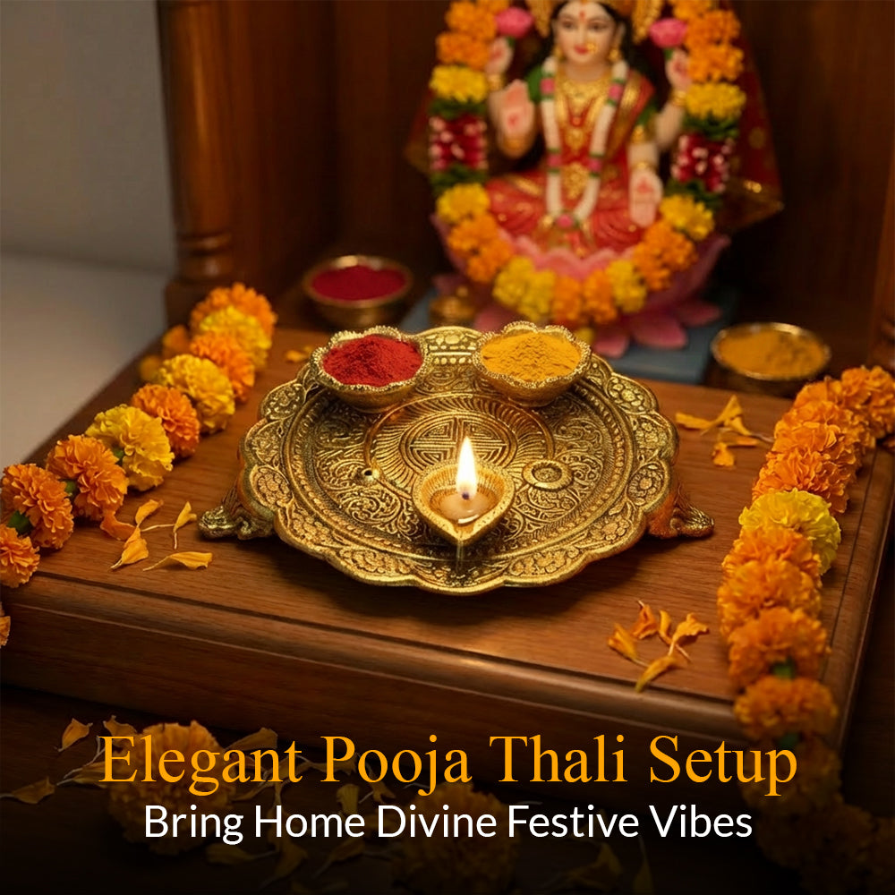 HindCraft Brass Pooja Thali Set for Home Temple Mandir Decor