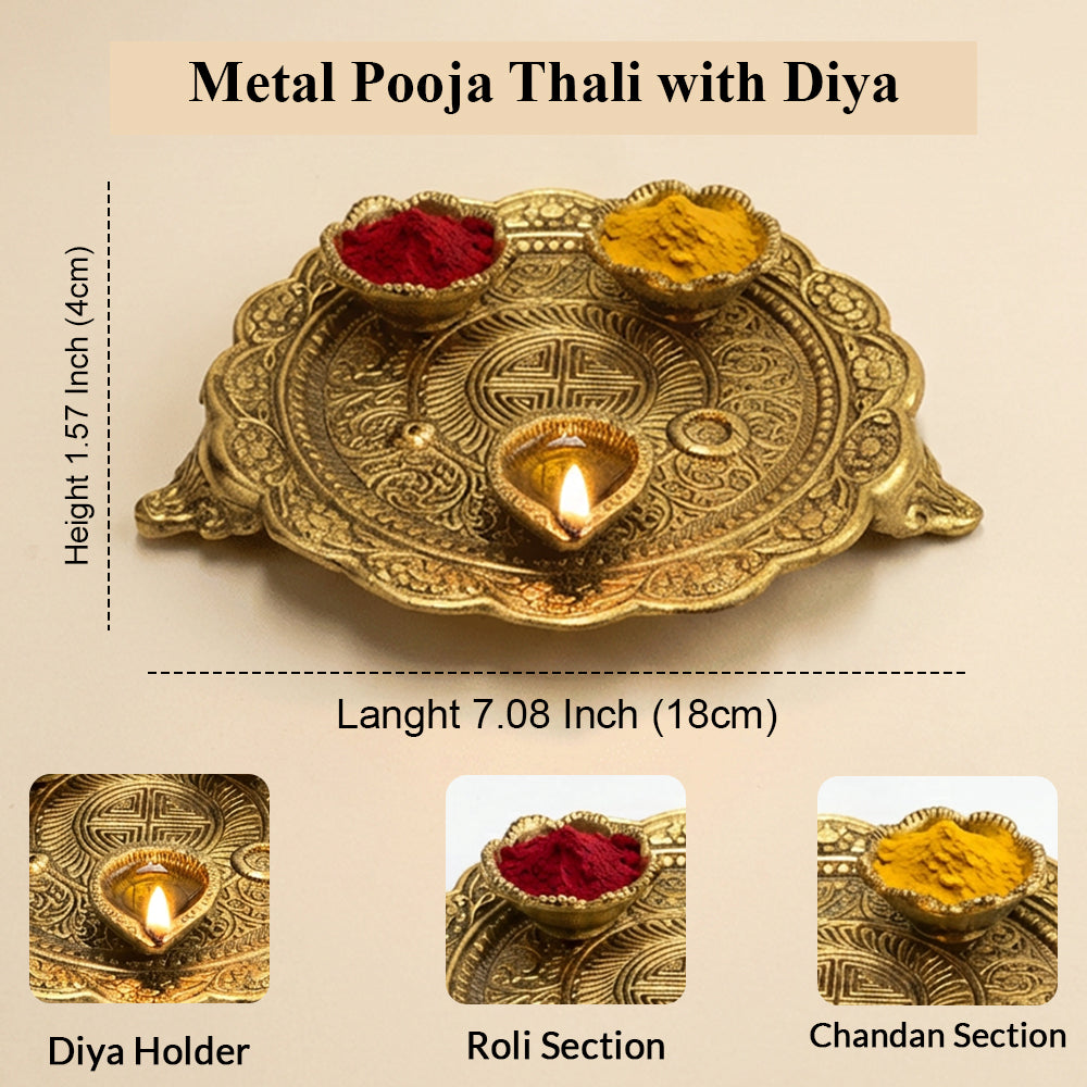 HindCraft Brass Pooja Thali Set for Home Temple Mandir Decor