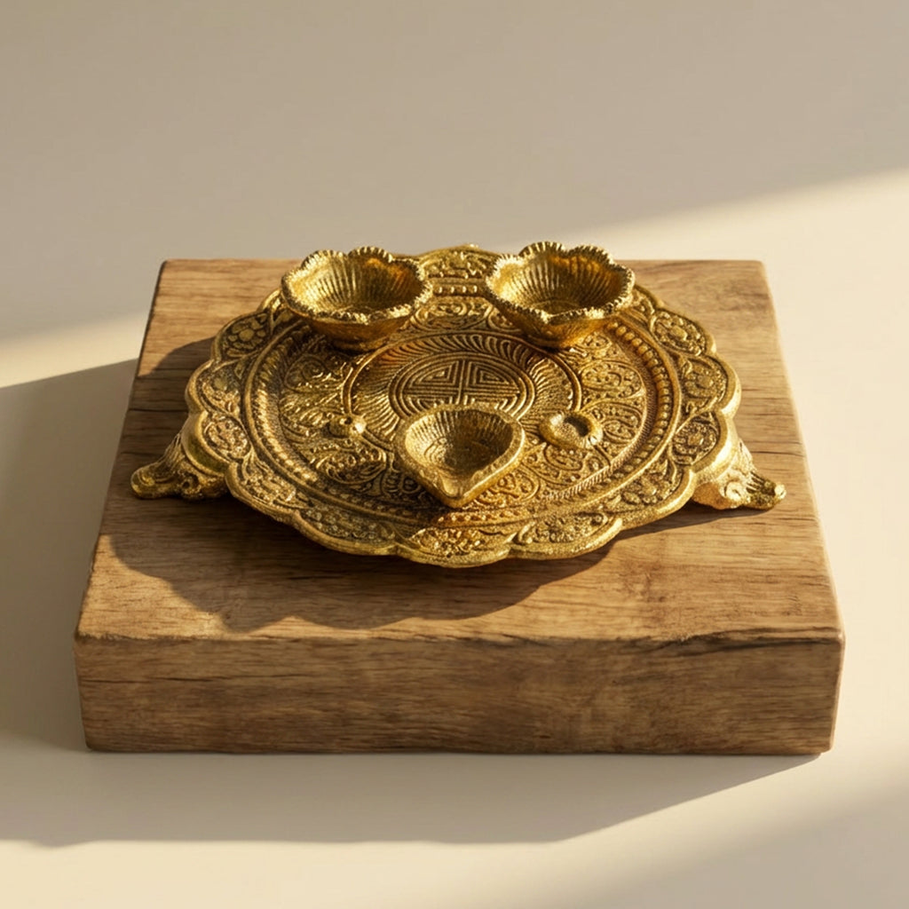 HindCraft Brass Pooja Thali Set for Home Temple Mandir Decor