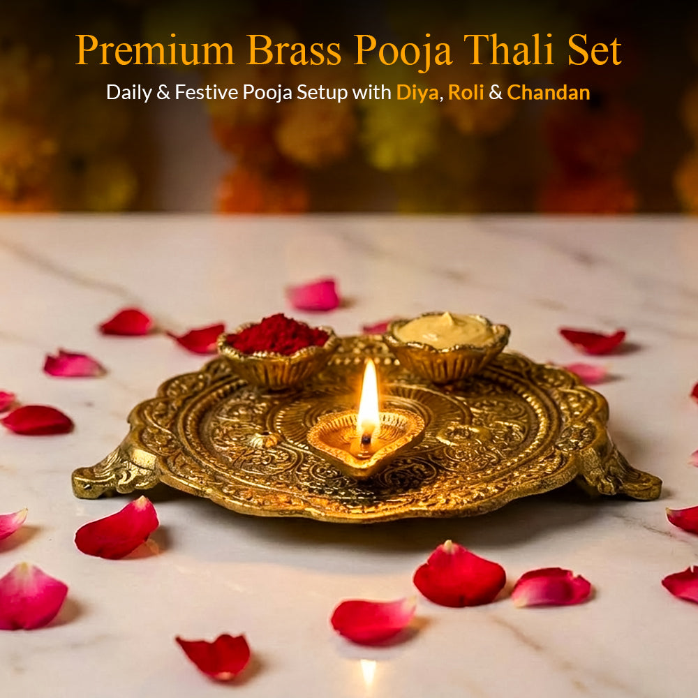 HindCraft Brass Pooja Thali Set for Home Temple Mandir Decor