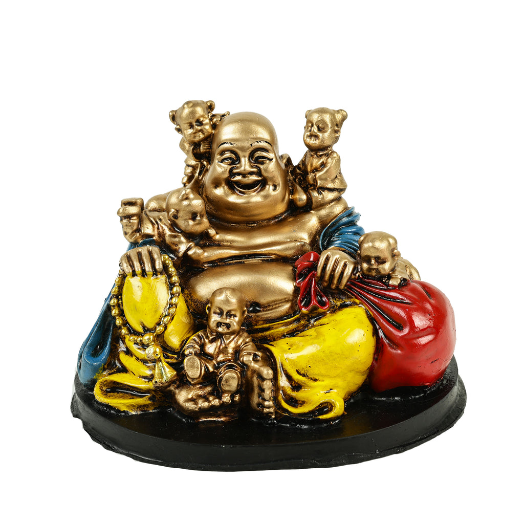 HindCraft Laughing Buddha with Five Children Showpiece Decor