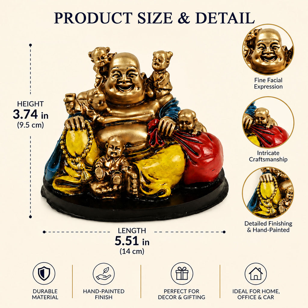 HindCraft Laughing Buddha with Five Children Showpiece Decor