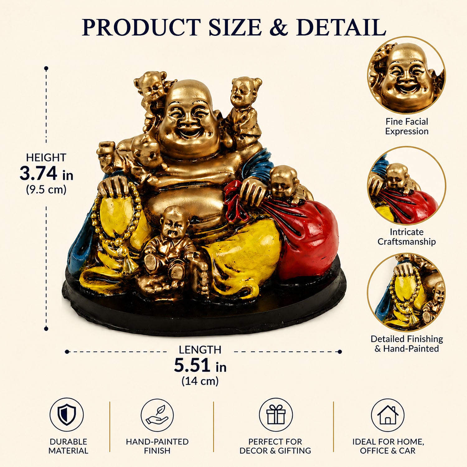 HindCraft Laughing Buddha with Five Children Showpiece Decor