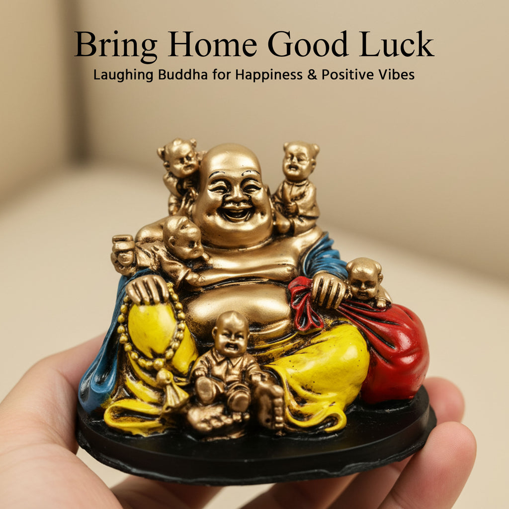HindCraft Laughing Buddha with Five Children Showpiece Decor
