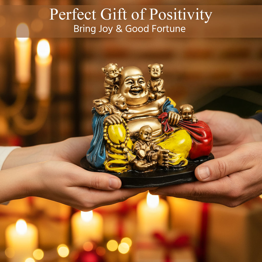 HindCraft Laughing Buddha with Five Children Showpiece Decor