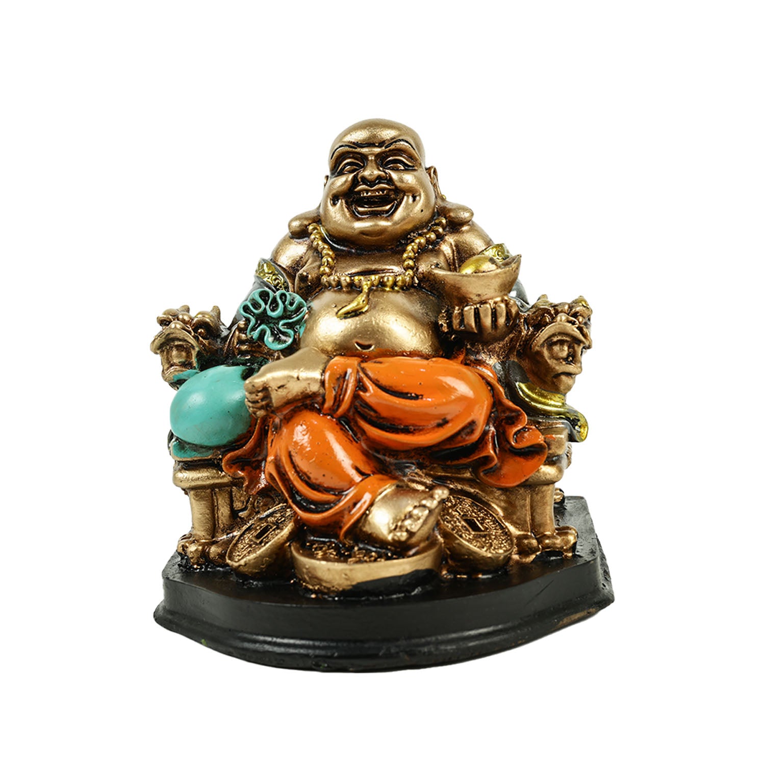 HindCraft Laughing Buddha Sitting on Dragon Throne Showpiece