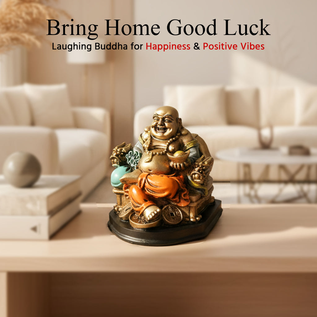 HindCraft Laughing Buddha Sitting on Dragon Throne Showpiece