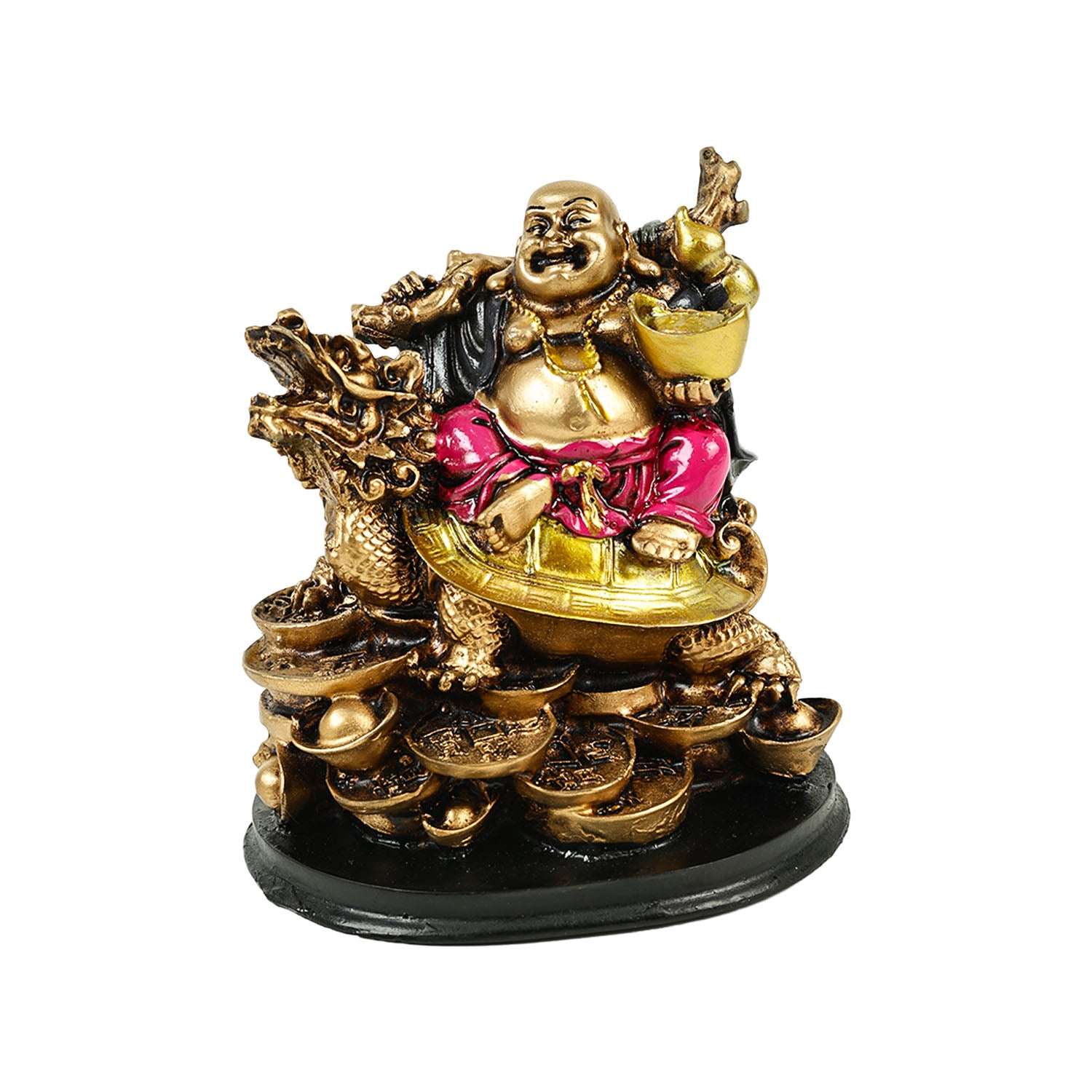 HindCraft Laughing Buddha on Dragon Turtle with Gold Ingots