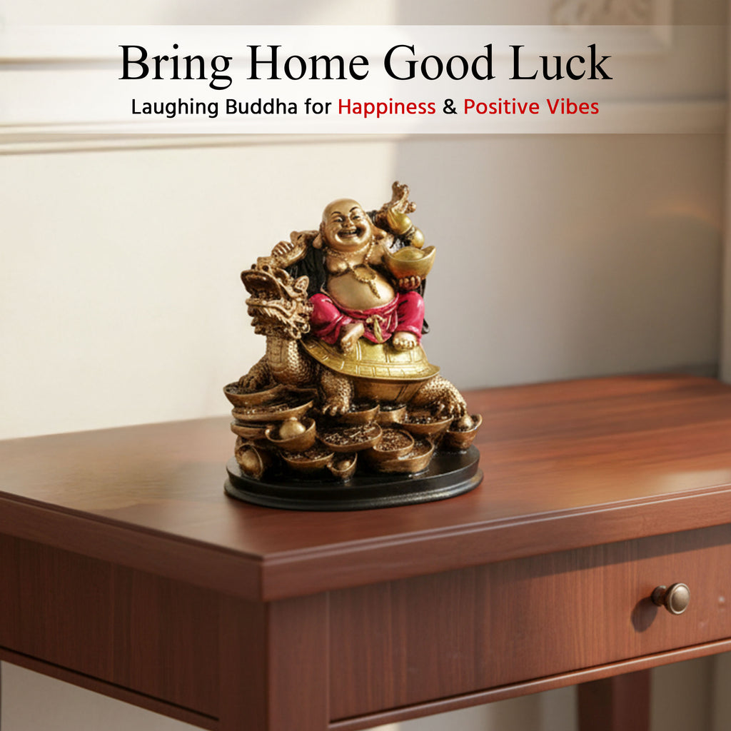 HindCraft Laughing Buddha on Dragon Turtle with Gold Ingots