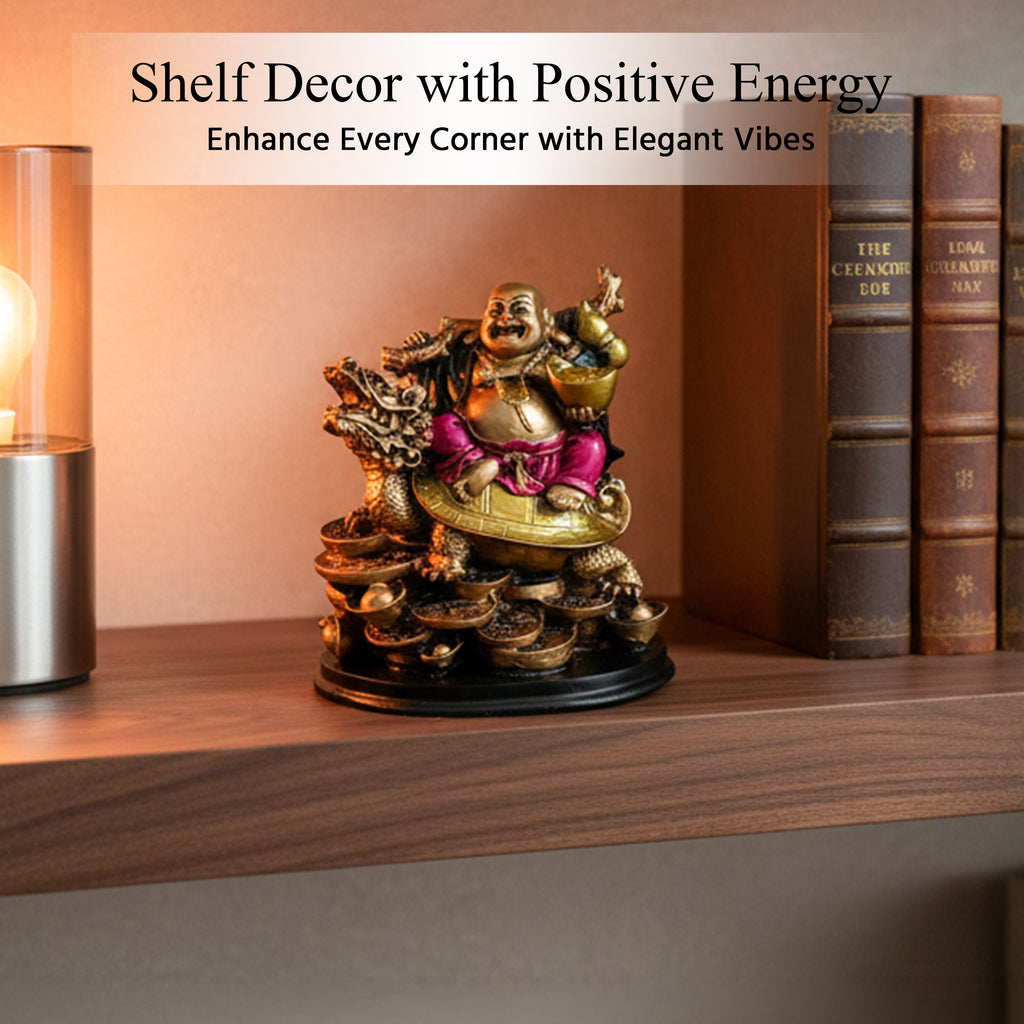 HindCraft Laughing Buddha on Dragon Turtle with Gold Ingots
