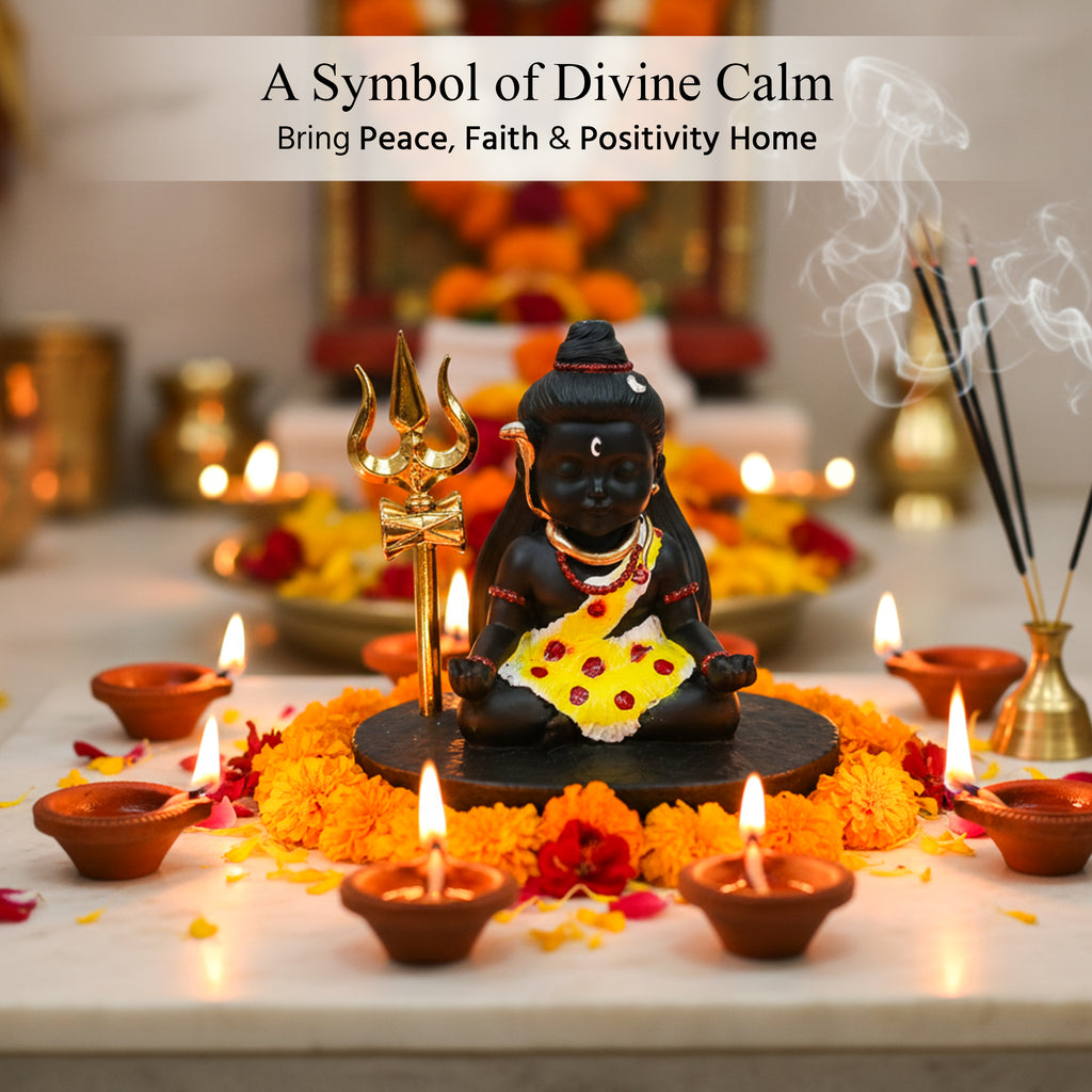 HindCraft Baby Shiva Meditating Statue with Trishul God Idol
