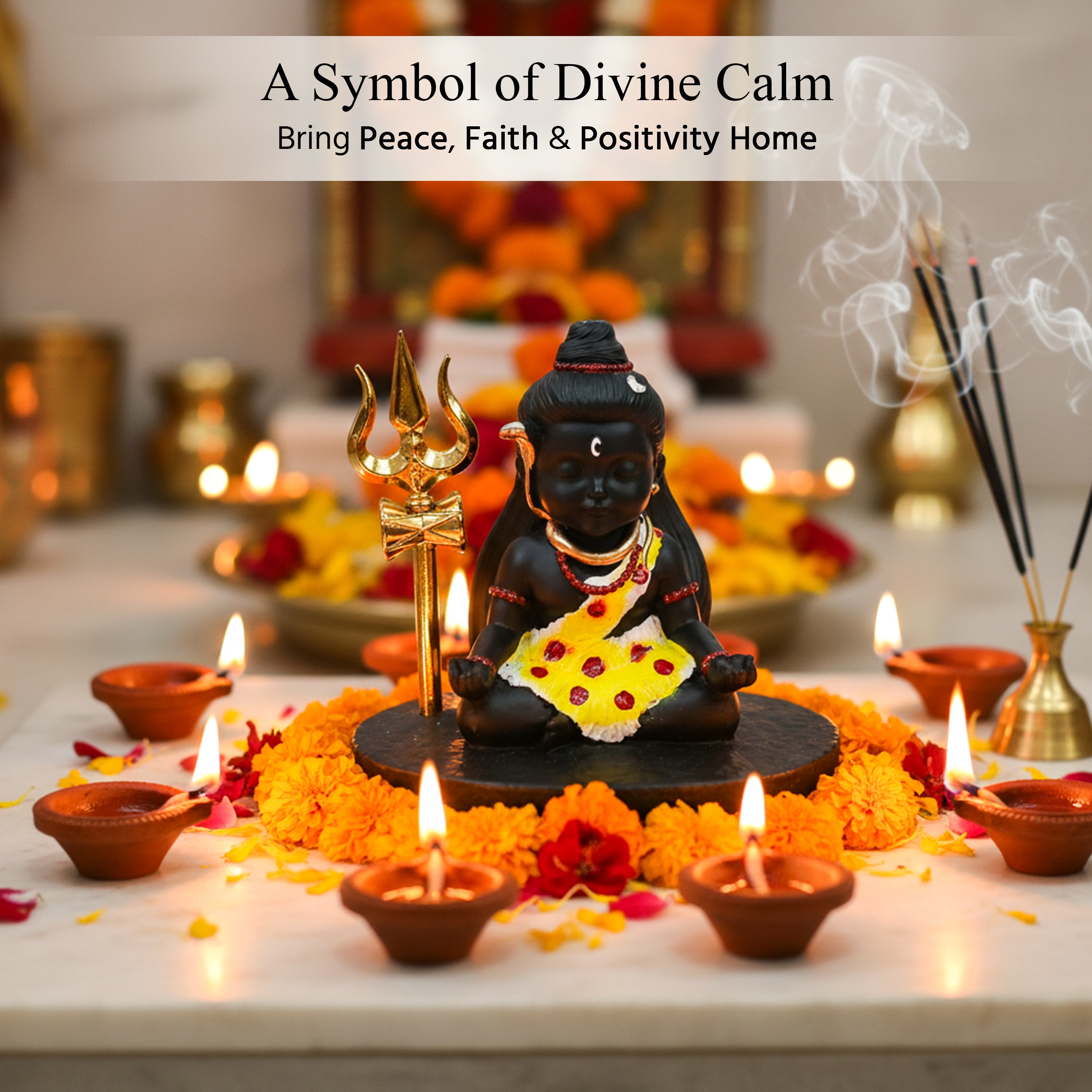 HindCraft Baby Shiva Meditating Statue with Trishul God Idol