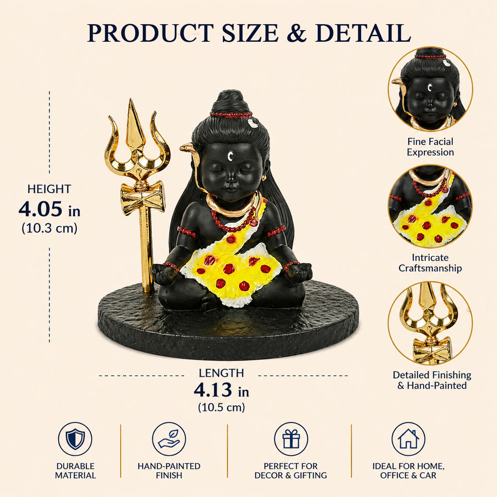 HindCraft Baby Shiva Meditating Statue with Trishul God Idol