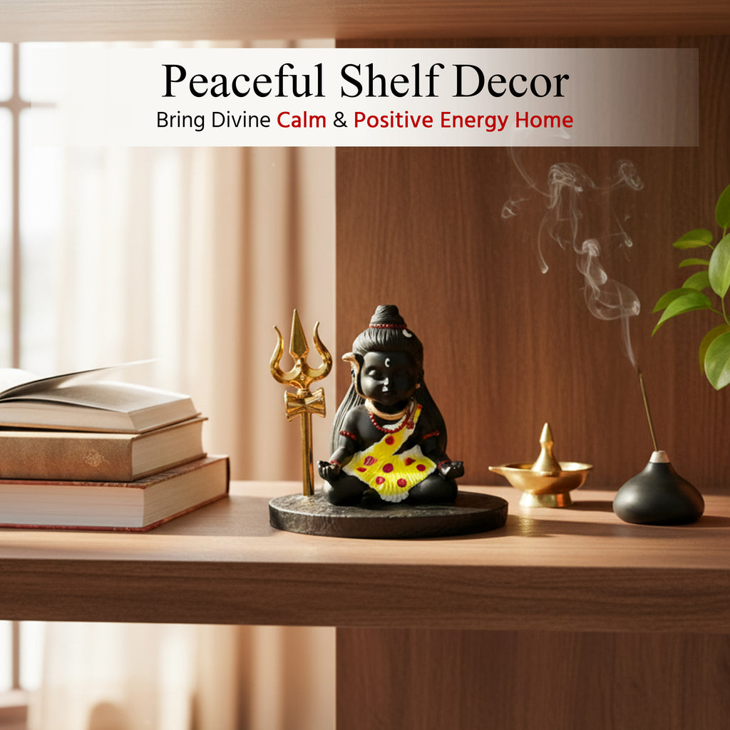 HindCraft Baby Shiva Meditating Statue with Trishul God Idol