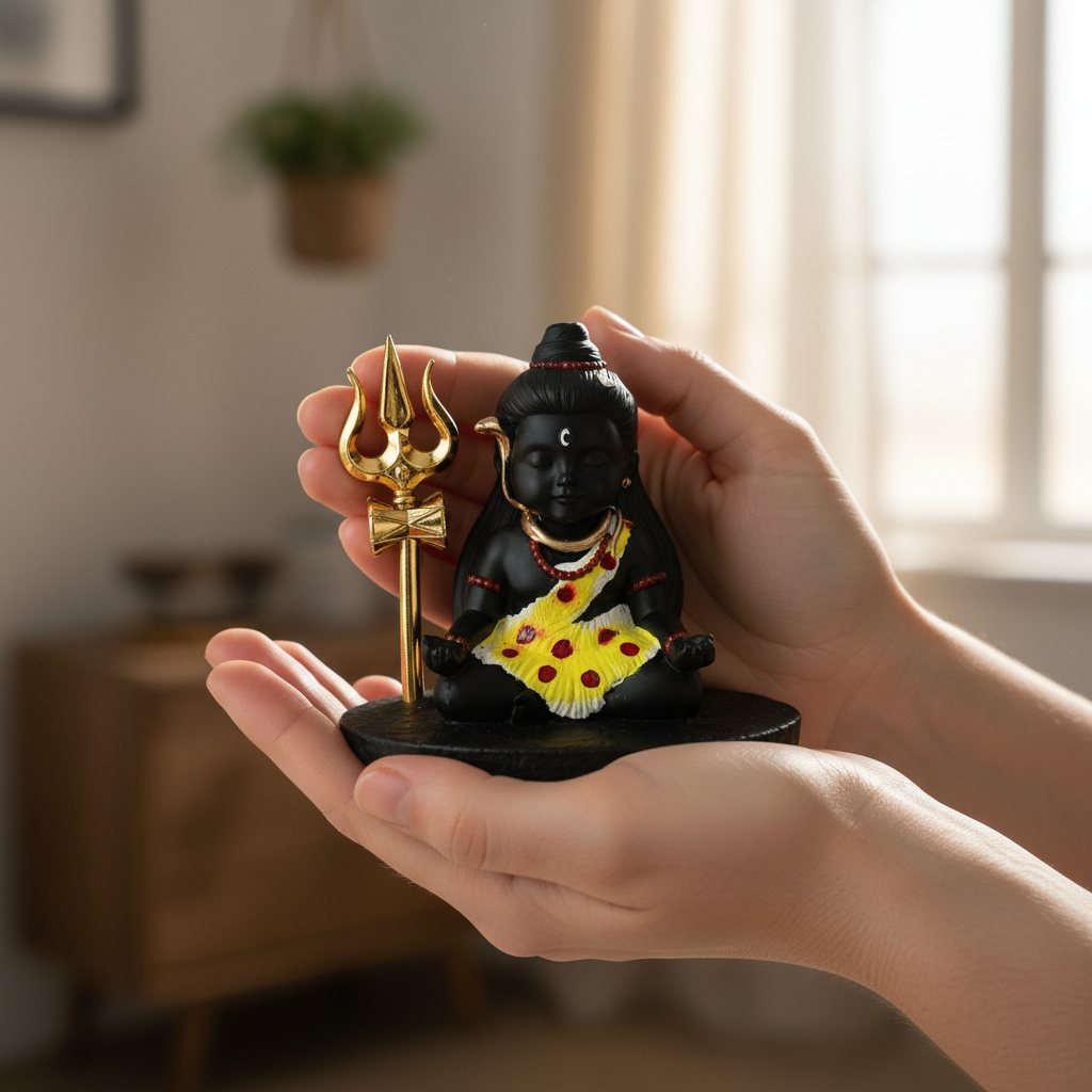 HindCraft Baby Shiva Meditating Statue with Trishul God Idol