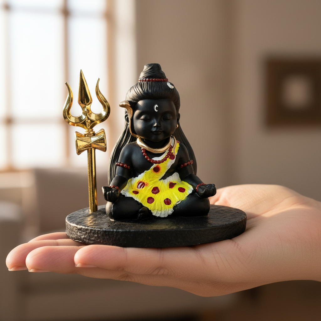 HindCraft Baby Shiva Meditating Statue with Trishul God Idol
