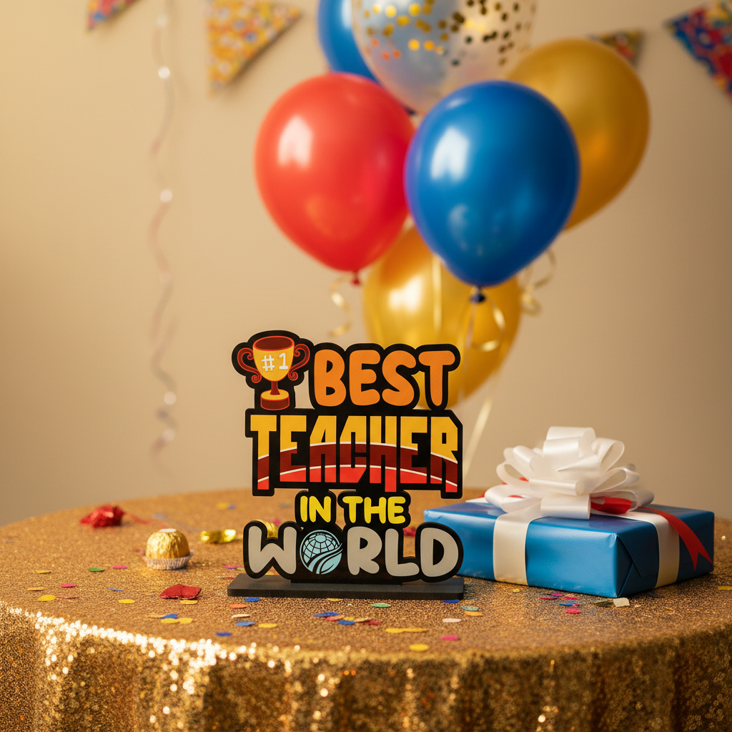 Best Teacher in The World Wooden Table Decor | Teacher Appreciation Gift