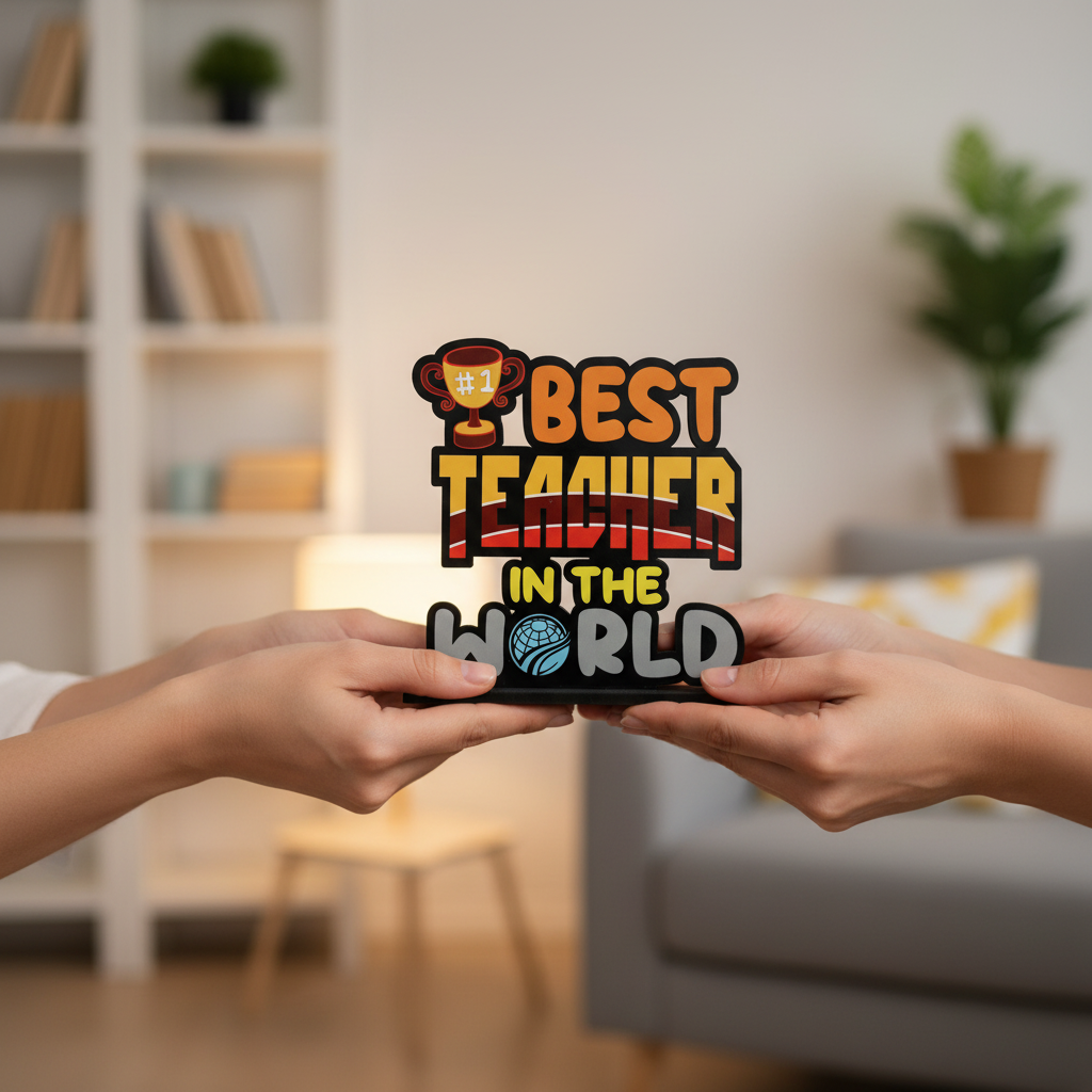 Best Teacher in The World Wooden Table Decor | Teacher Appreciation Gift
