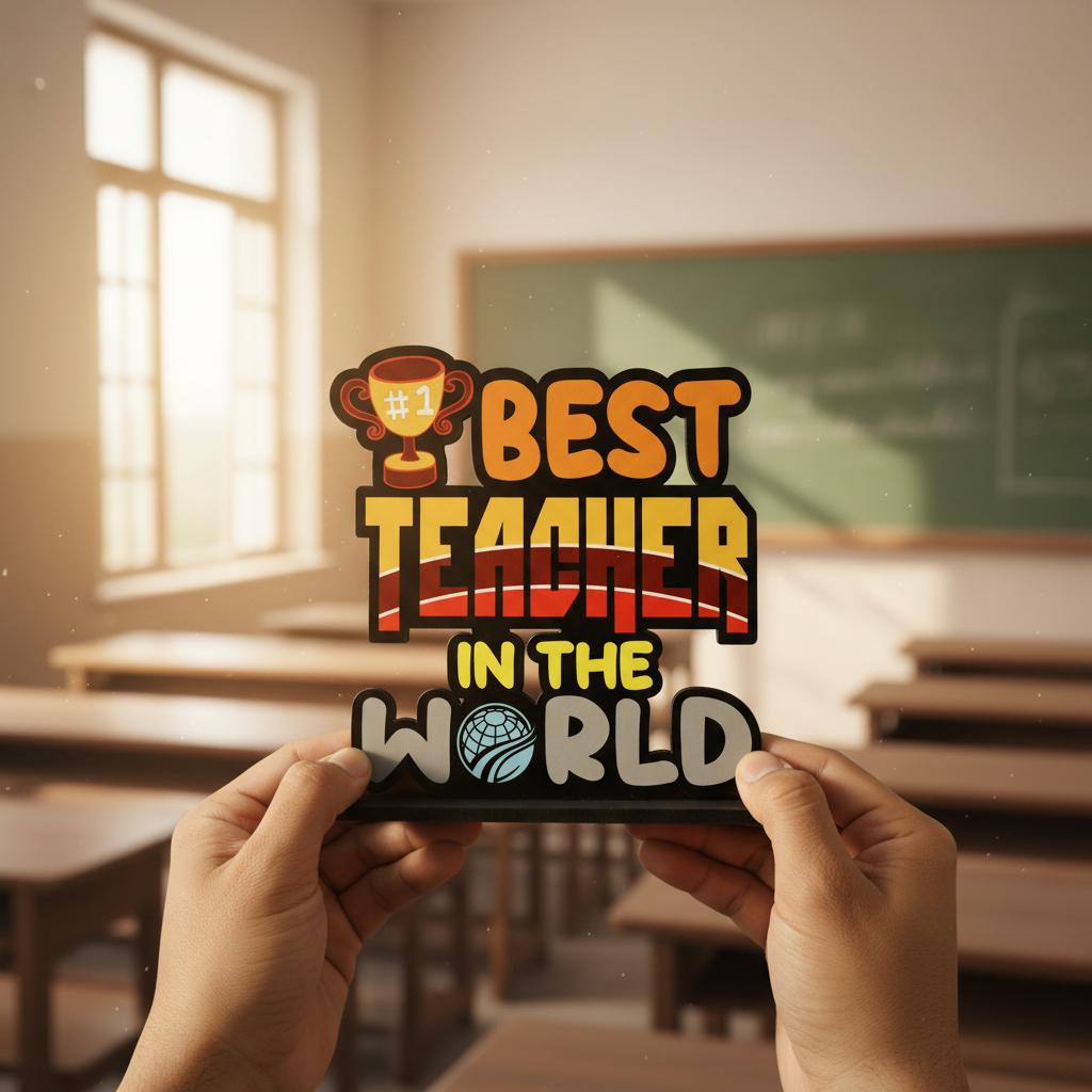 Best Teacher in The World Wooden Table Decor | Teacher Appreciation Gift