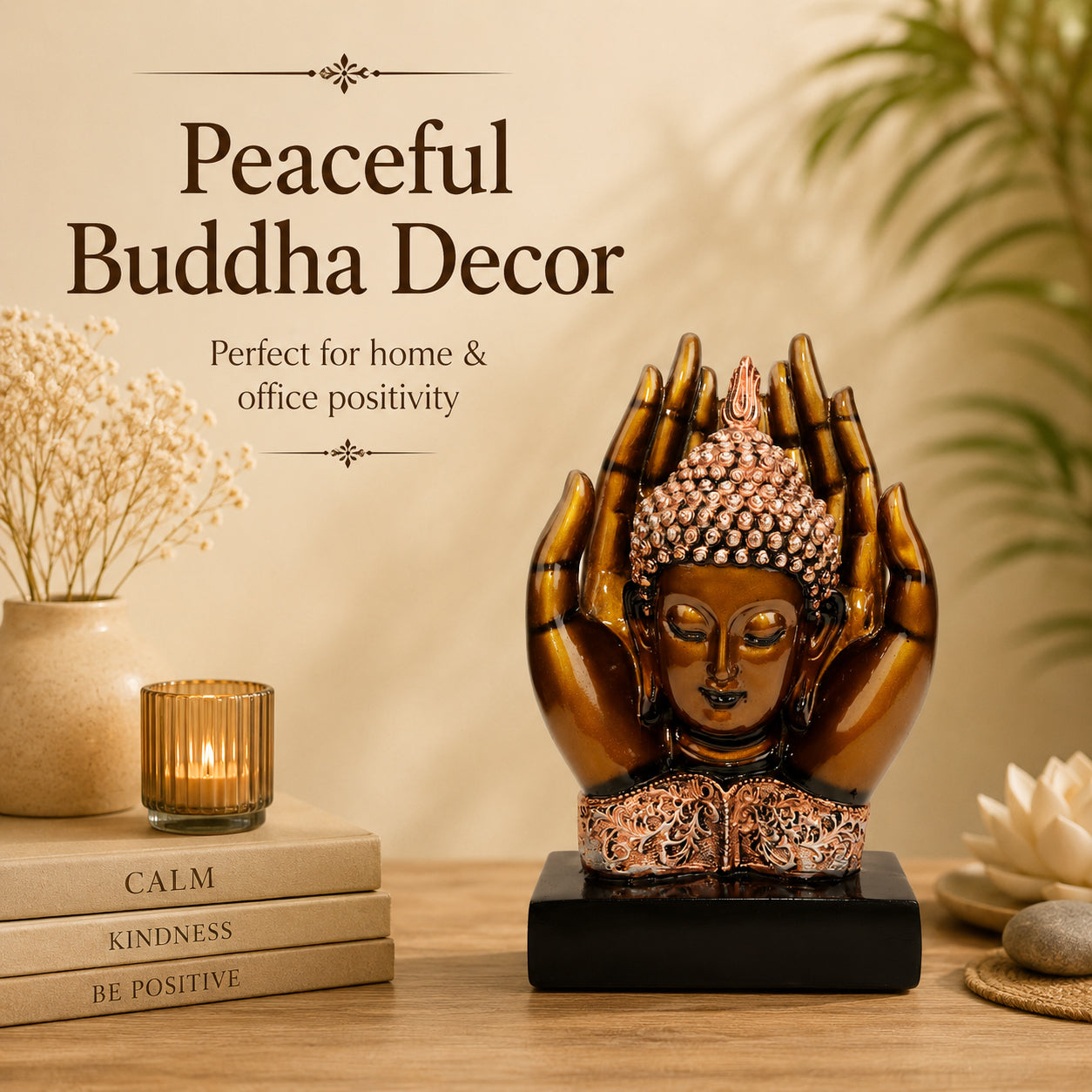HindCraft Buddha Hands Decorative Statue for Home, Office & Meditation Decor