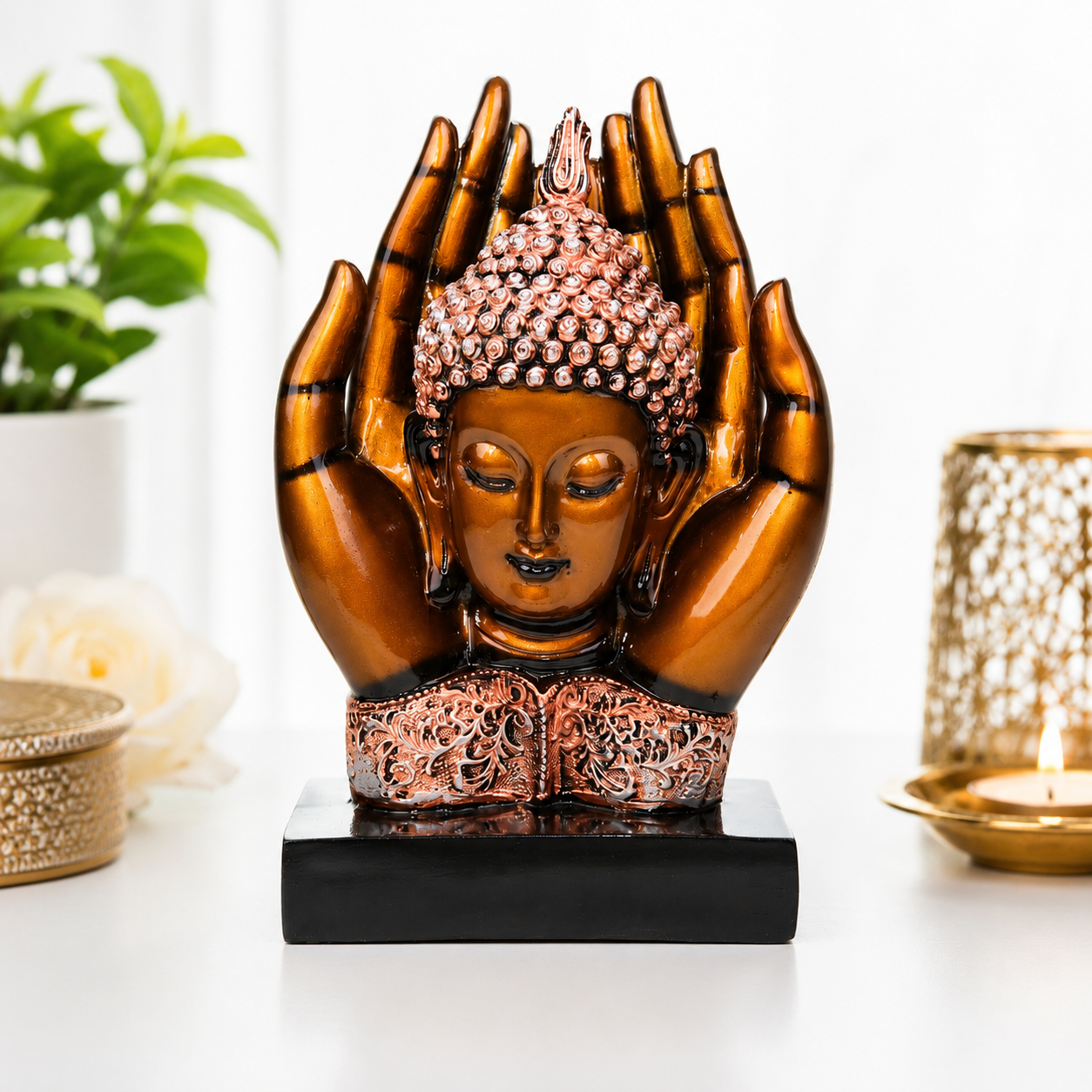 HindCraft Buddha Hands Decorative Statue for Home, Office & Meditation Decor