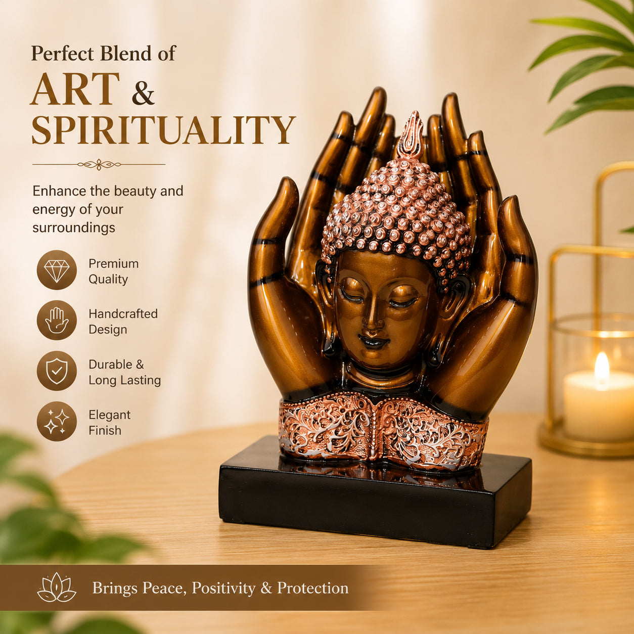 HindCraft Buddha Hands Decorative Statue for Home, Office & Meditation Decor
