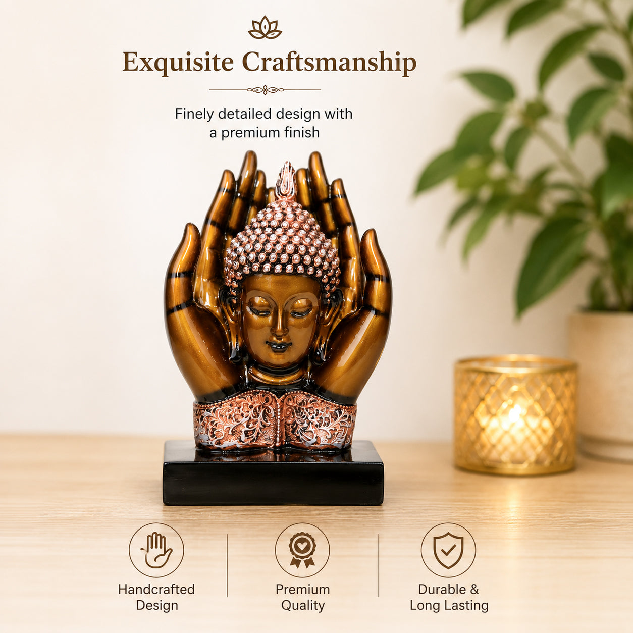 HindCraft Buddha Hands Decorative Statue for Home, Office & Meditation Decor