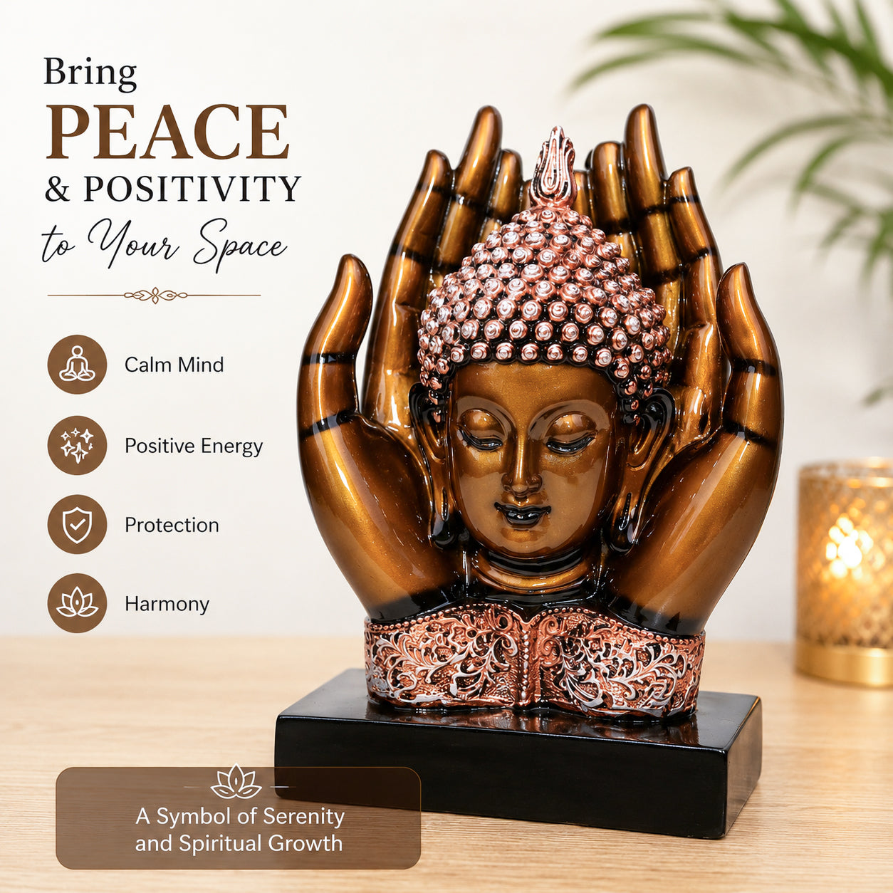 HindCraft Buddha Hands Decorative Statue for Home, Office & Meditation Decor