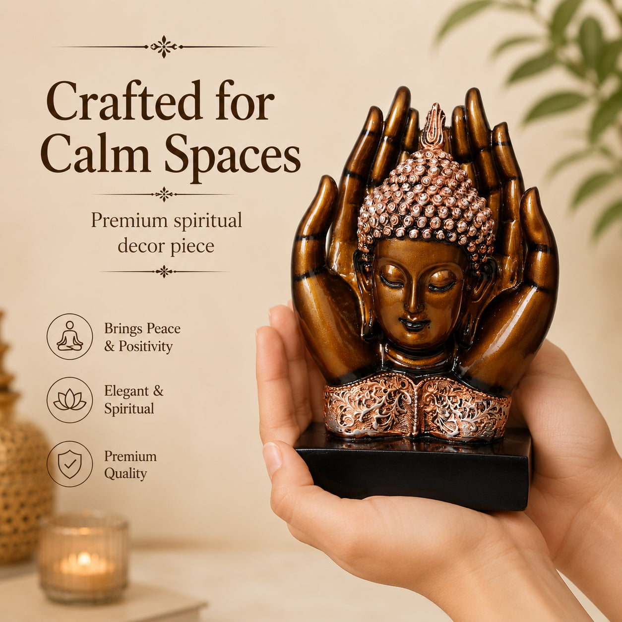 HindCraft Buddha Hands Decorative Statue for Home, Office & Meditation Decor