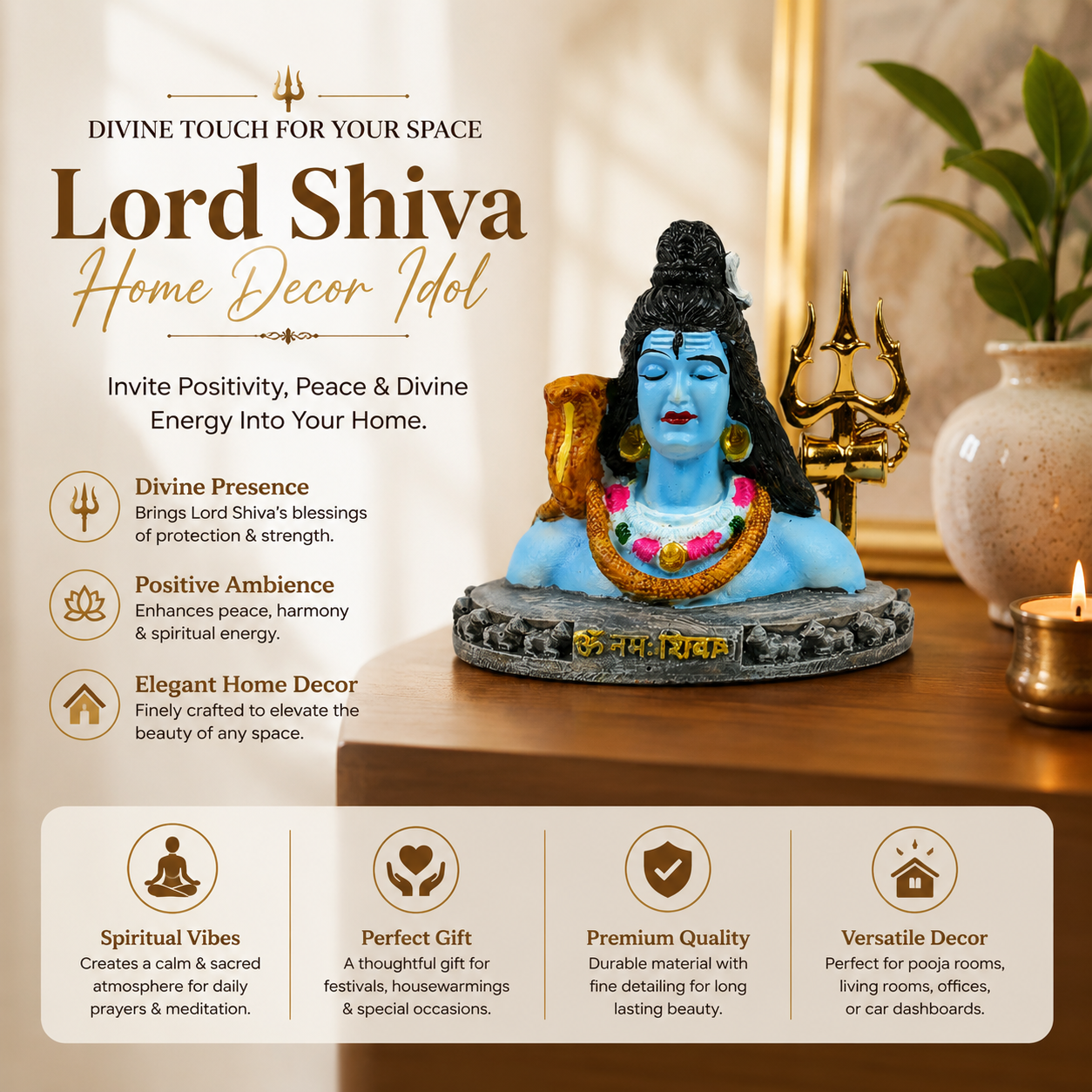 HindCraft Lord Shiva Idol with Trishul & Damru Spiritual Decor