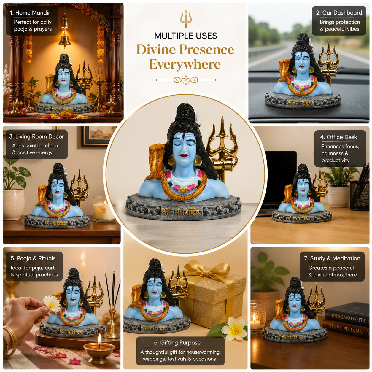 HindCraft Lord Shiva Idol with Trishul & Damru Spiritual Decor