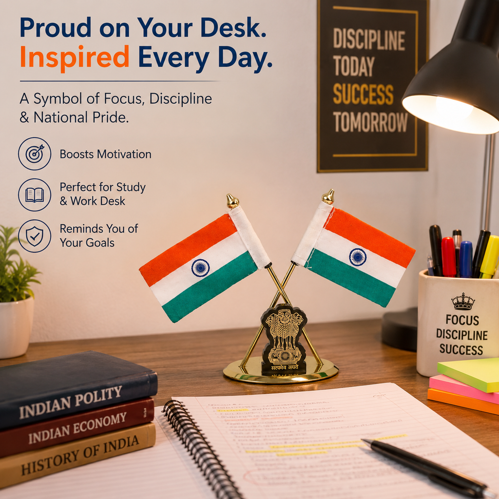 HindCraft Indian Flag Table Stand with Ashoka Pillar for Home & Office