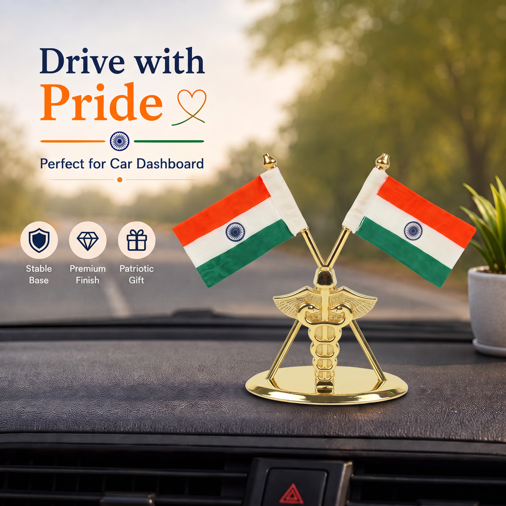 HindCraft Indian National Flag Table Top Showpiece | Double Tiranga Desk Decor for Office, Home & Reception